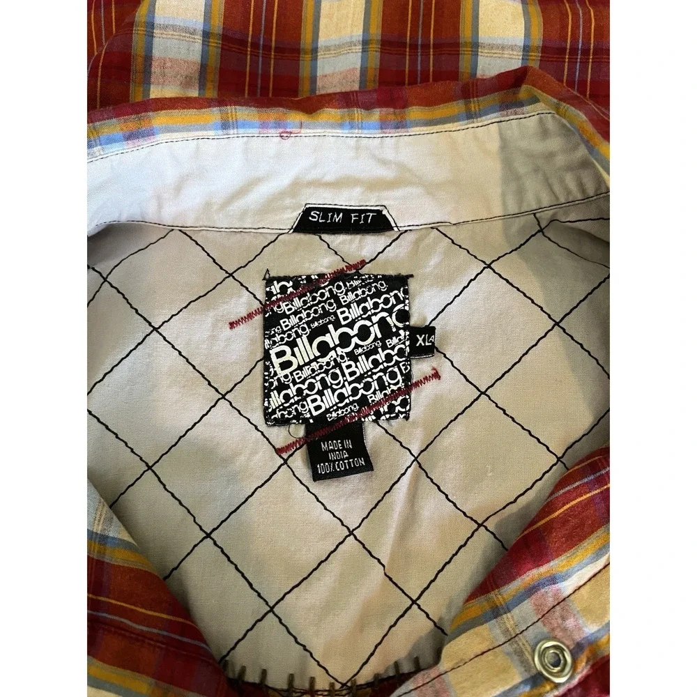 Billabong Unisex Kids XL Multicolor Plaid Short Sleeve Western Snap Button Shirt